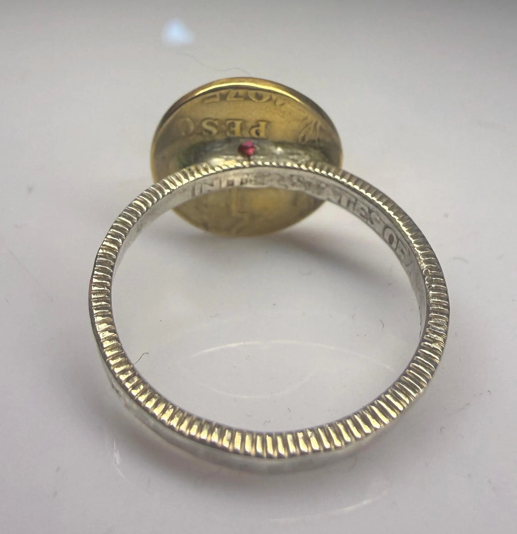 July Birthstone Ruby Gold Sun Ring, Gold Celestial Sun Face Signet Ring, Red Ruby July.