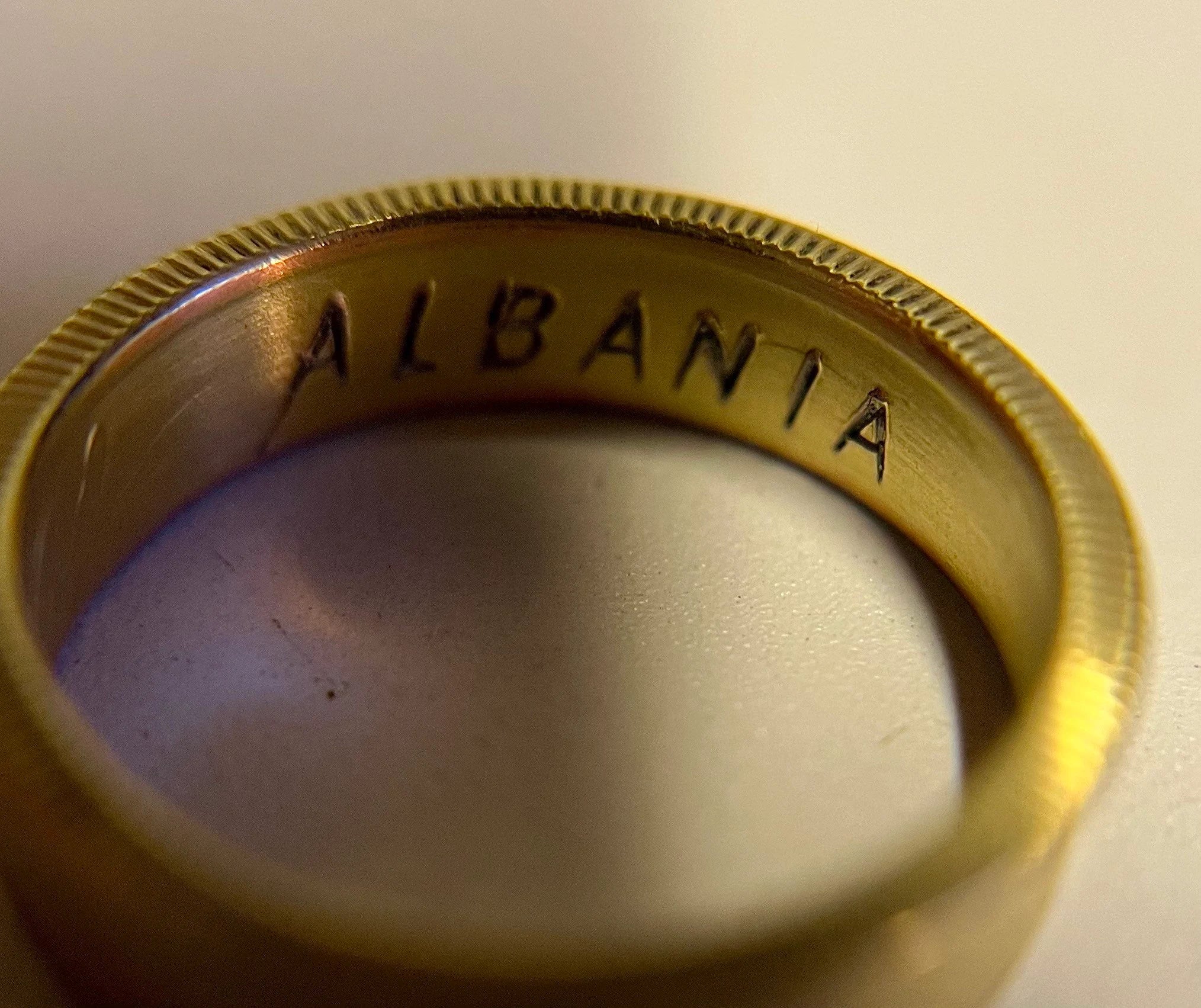 Albania Ring, European Albanian Gold Coin Ring, Handmade European Tiranë Jewelry (Sizes 4-10)