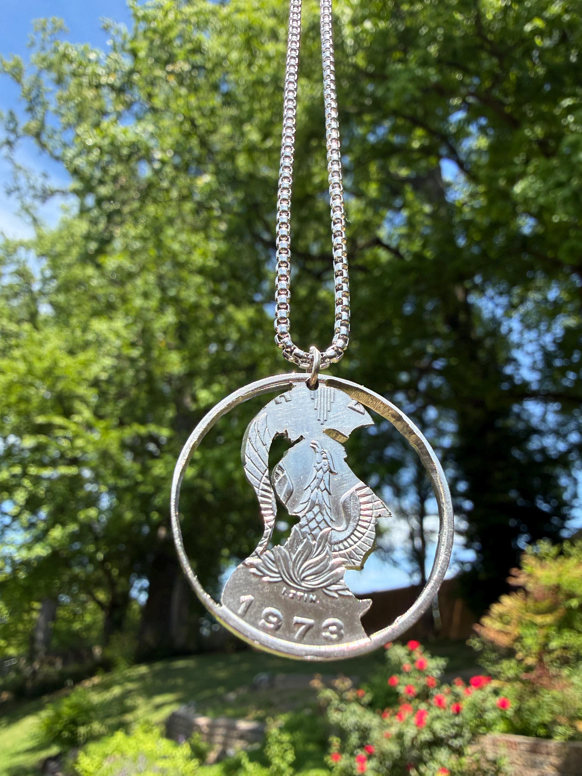 Athenas Wisdom, Hand Carved Greek 20 Drachma Coin Pendant, Mythological Statement Jewelry