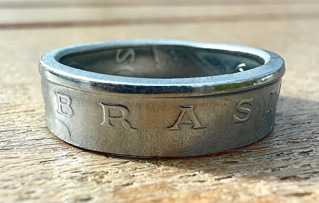 Brazil Steel Ring, Brasilero Vintage Brazil Coin Ring: Handcrafted Brazilian Jewelry