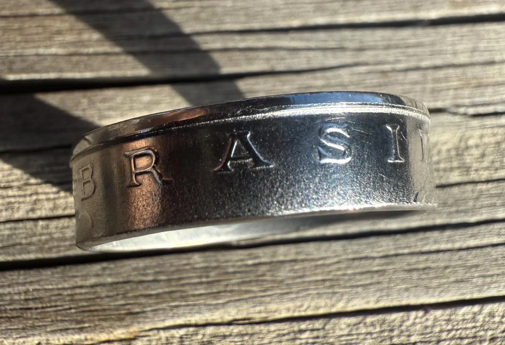 Brazil Steel Ring, Brasilero Vintage Brazil Coin Ring: Handcrafted Brazilian Jewelry