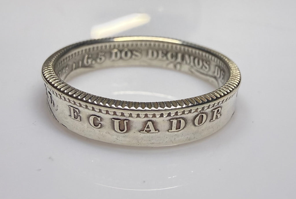 Ecuador Ring, Silver Sucre Latino Mens Minimalist Band, Sterling Coin Ring
