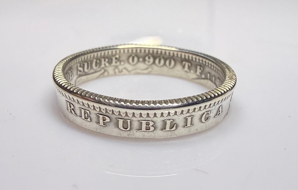Ecuador Ring, Silver Sucre Latino Mens Minimalist Band, Sterling Coin Ring