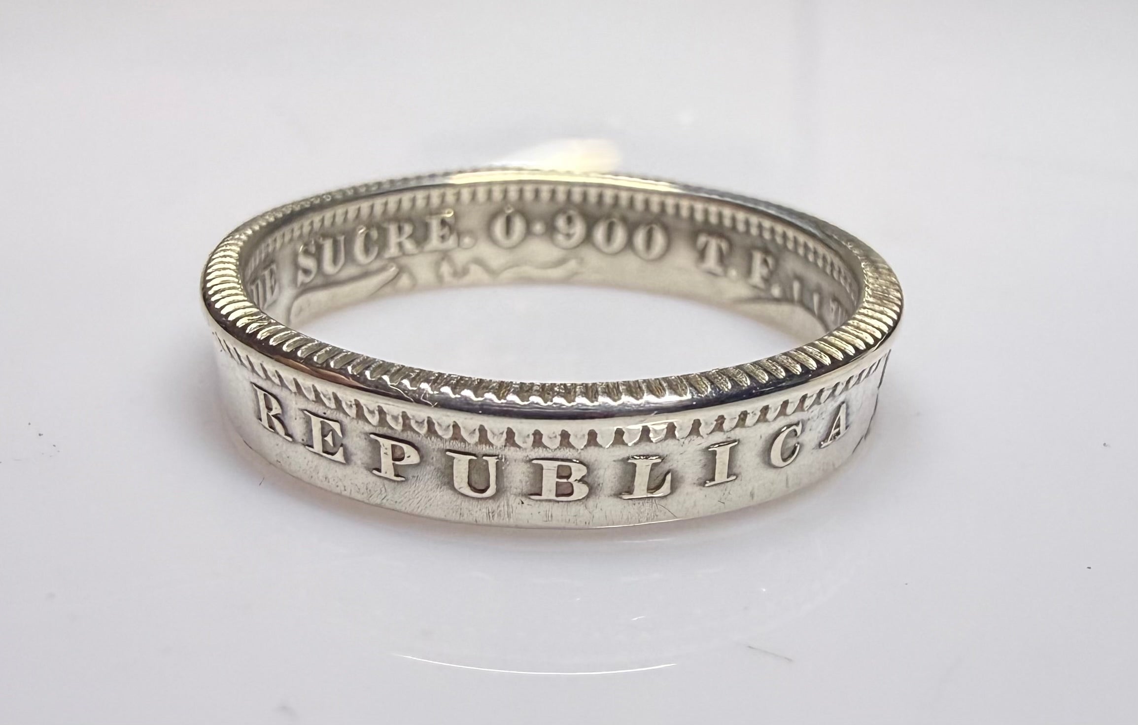 Ecuador Ring, Silver Sucre Latino Mens Minimalist Band, Sterling Coin Ring