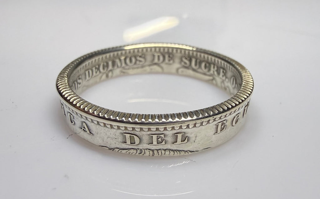 Ecuador Ring, Silver Sucre Latino Mens Minimalist Band, Sterling Coin Ring