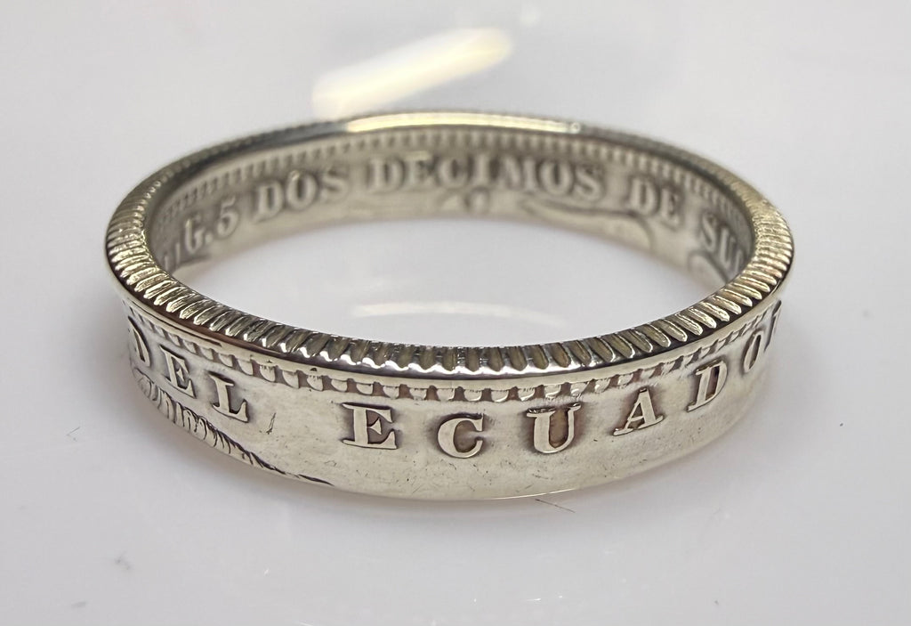 Ecuador Ring, Silver Sucre Latino Mens Minimalist Band, Sterling Coin Ring