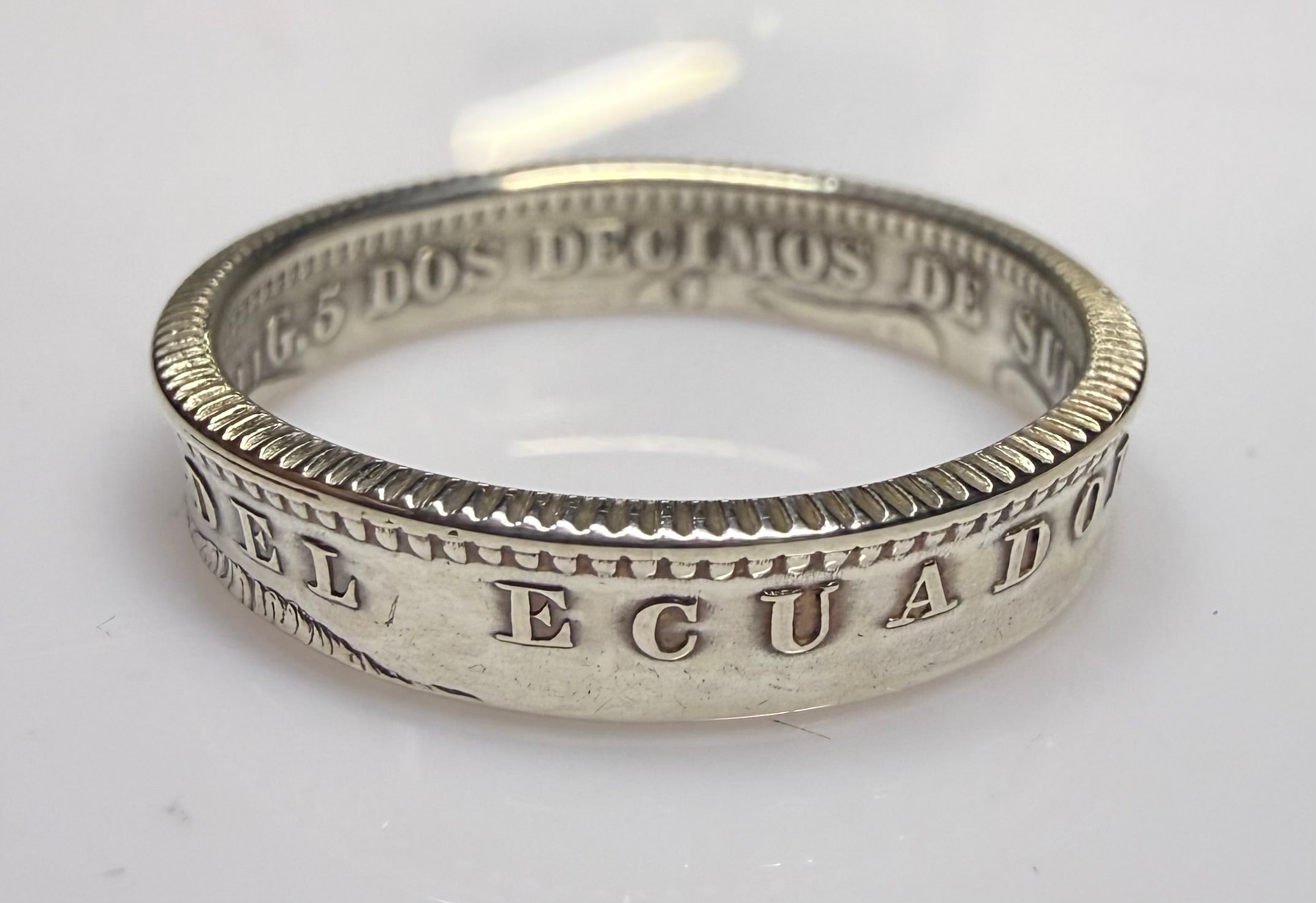 Ecuador Ring, Silver Sucre Latino Mens Minimalist Band, Sterling Coin Ring