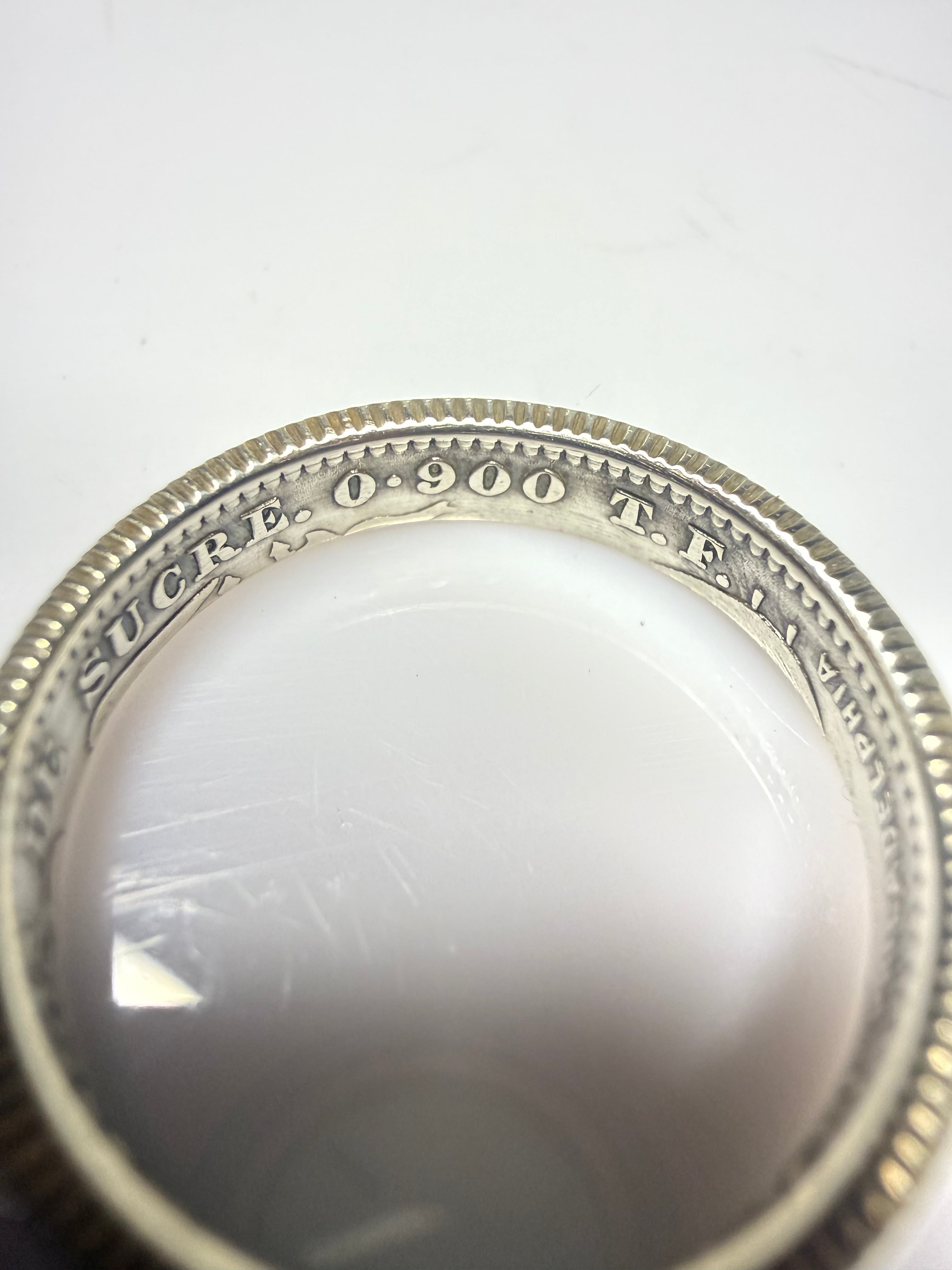 Ecuador Ring, Silver Sucre Latino Mens Minimalist Band, Sterling Coin Ring