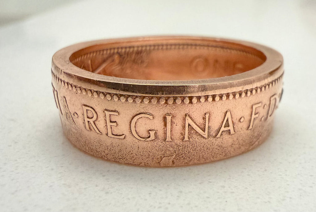 British Penny Raw Stone Ring, Copper Band CZ Ring, English Copper Gem Ring, Queen Elizabeth Ring, UK Raw Stone Copper Jewelry