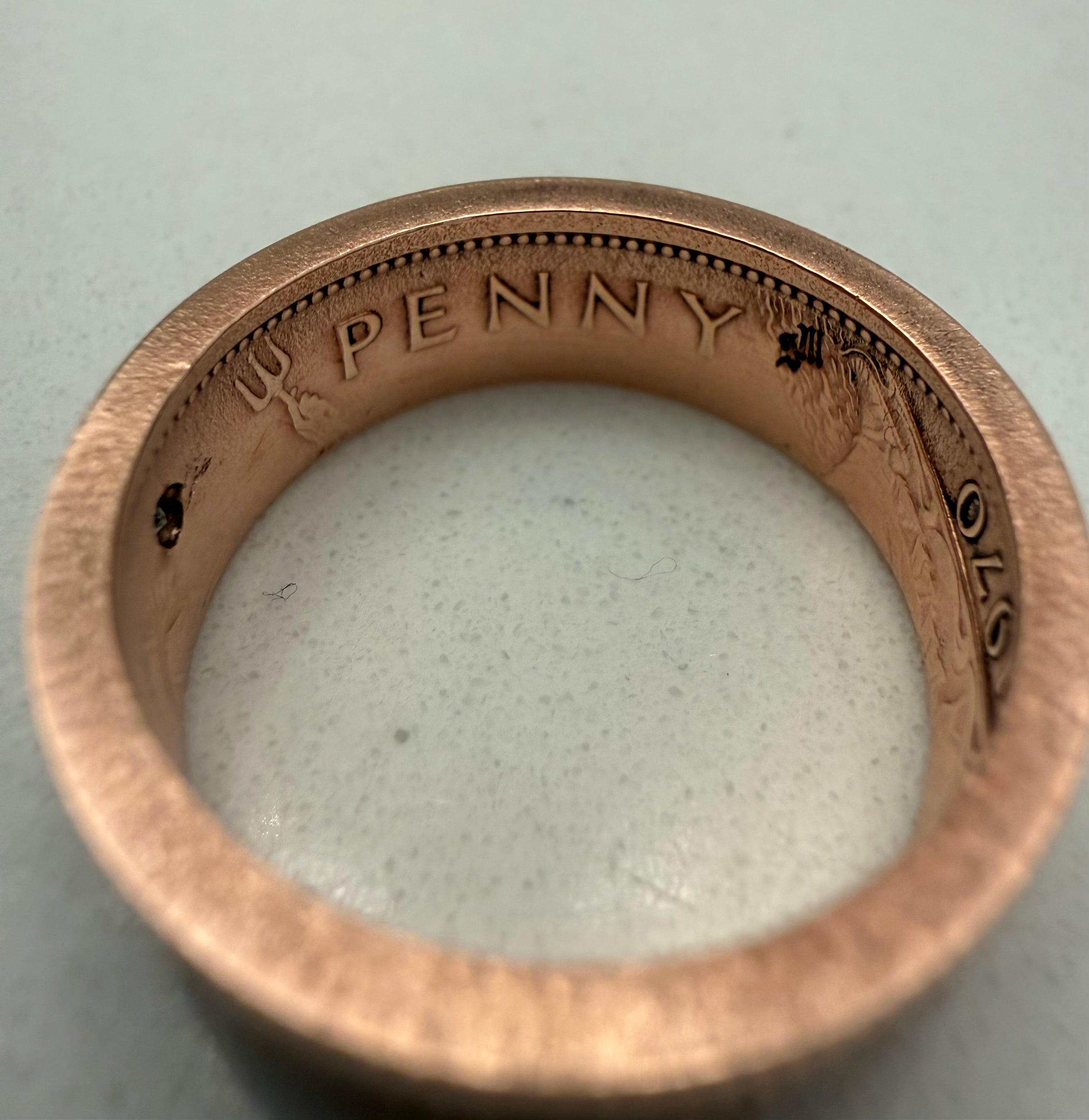 British Penny Raw Stone Ring, Copper Band CZ Ring, English Copper Gem Ring, Queen Elizabeth Ring, UK Raw Stone Copper Jewelry
