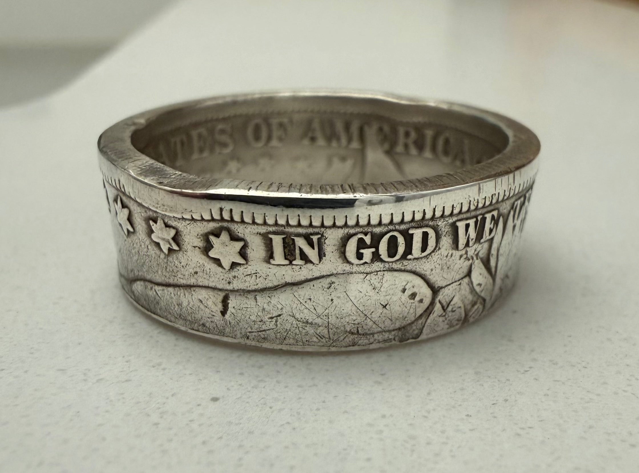 Antique USA Silver Ring, Barber Half Dollar Ring Vintage, 90% Silver Piece