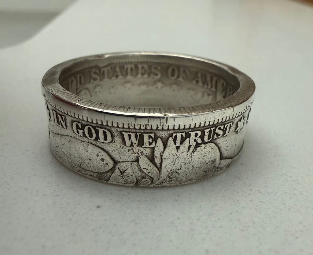 Antique USA Silver Ring, Barber Half Dollar Ring Vintage, 90% Silver Piece