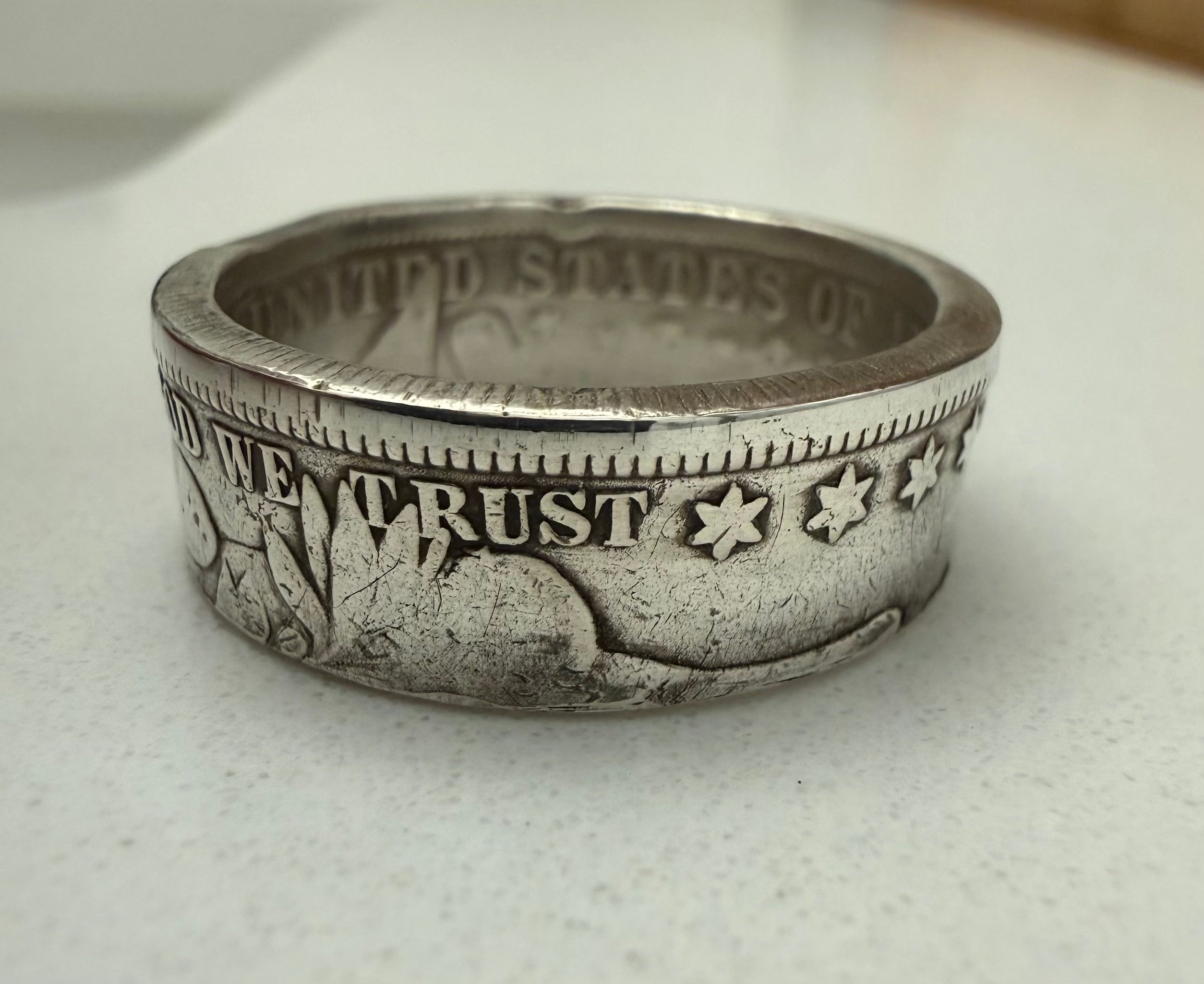 Antique USA Silver Ring, Barber Half Dollar Ring Vintage, 90% Silver Piece