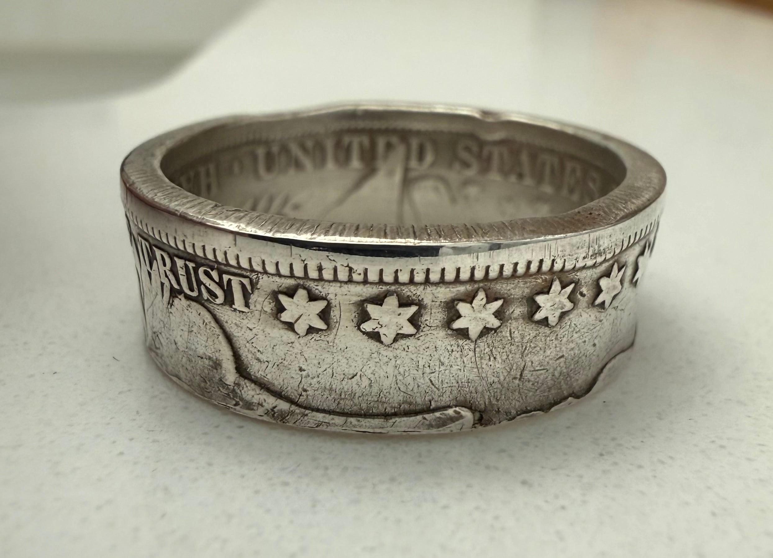Antique USA Silver Ring, Barber Half Dollar Ring Vintage, 90% Silver Piece