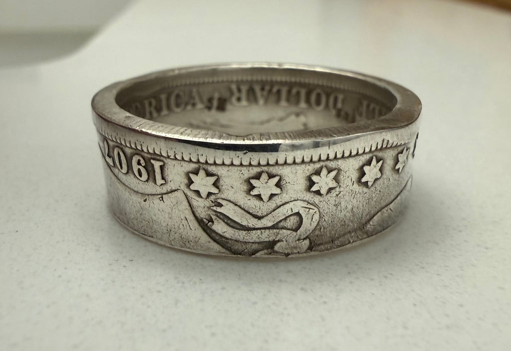 Antique USA Silver Ring, Barber Half Dollar Ring Vintage, 90% Silver Piece
