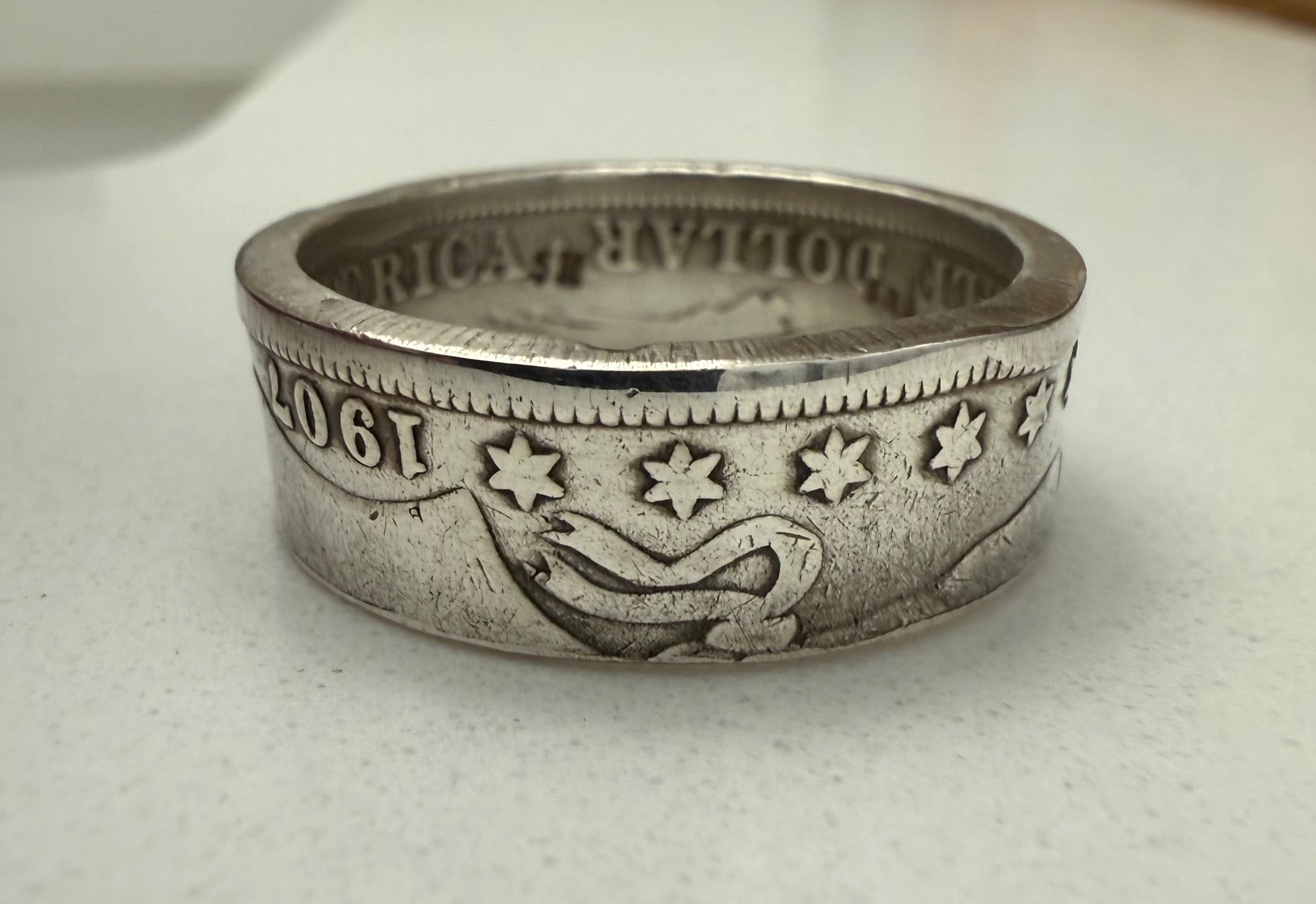 Antique USA Silver Ring, Barber Half Dollar Ring Vintage, 90% Silver Piece