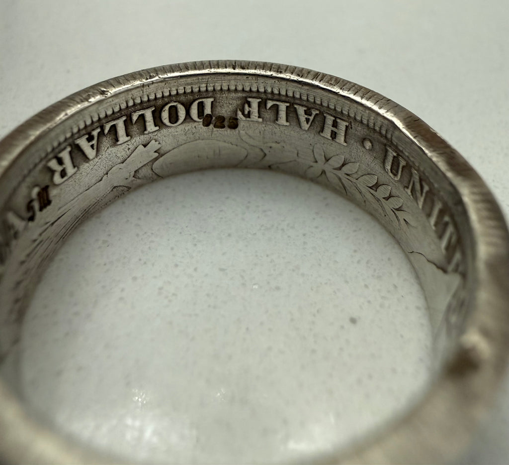 Antique USA Silver Ring, Barber Half Dollar Ring Vintage, 90% Silver Piece