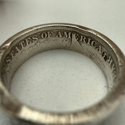 Antique USA Silver Ring, Barber Half Dollar Ring Vintage, 90% Silver Piece