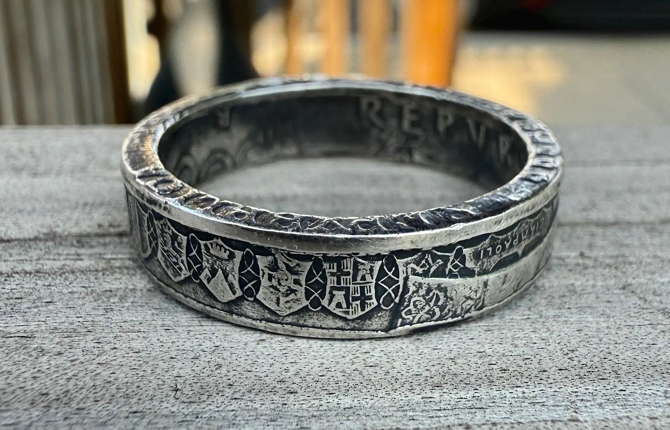 Italian Silver Coin Ring, Antique Finish Handmade Unisex Statement Piece (Sizes 5-13)