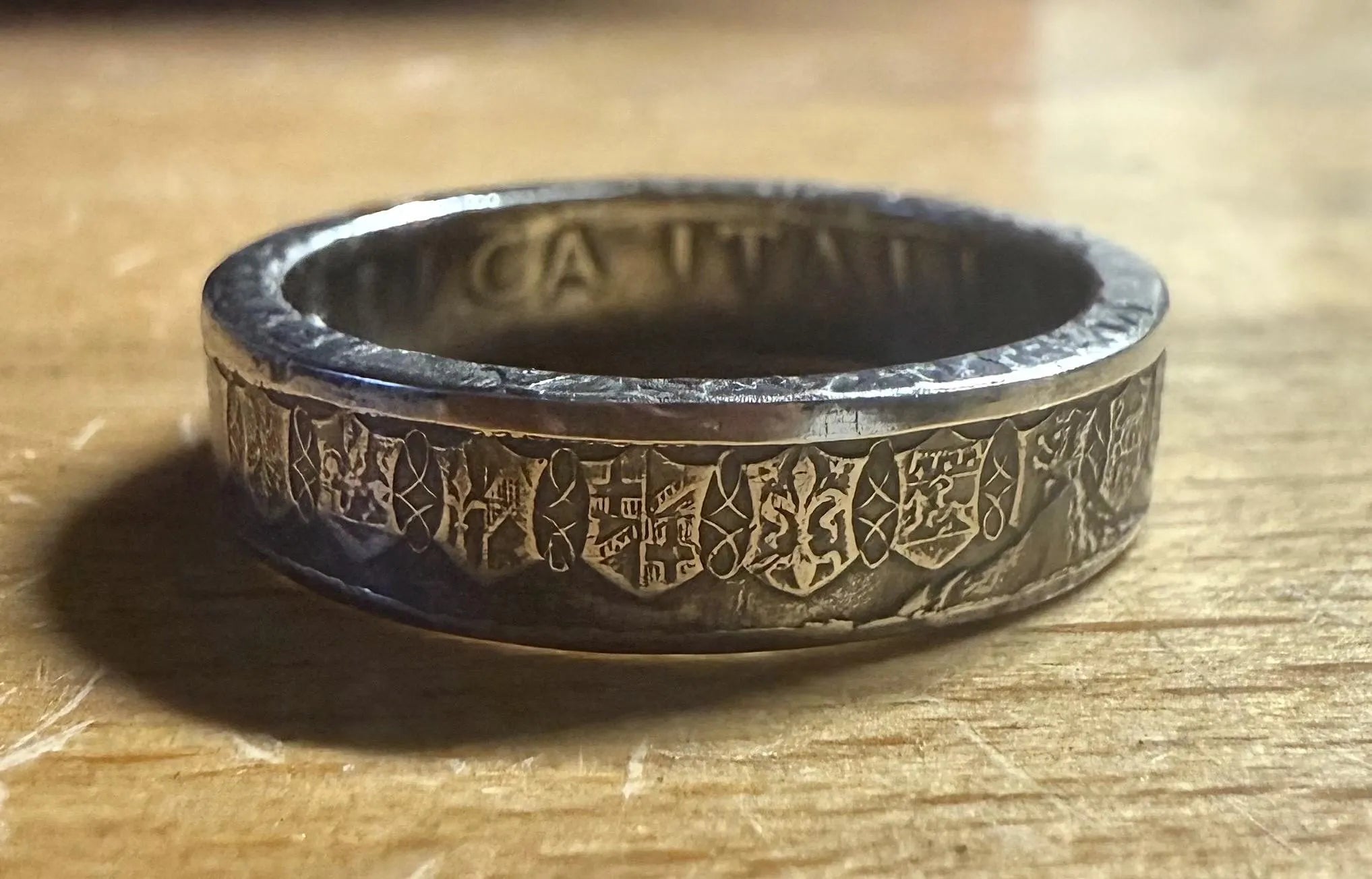 Italian Silver Coin Ring, Antique Finish Handmade Unisex Statement Piece (Sizes 5-13)