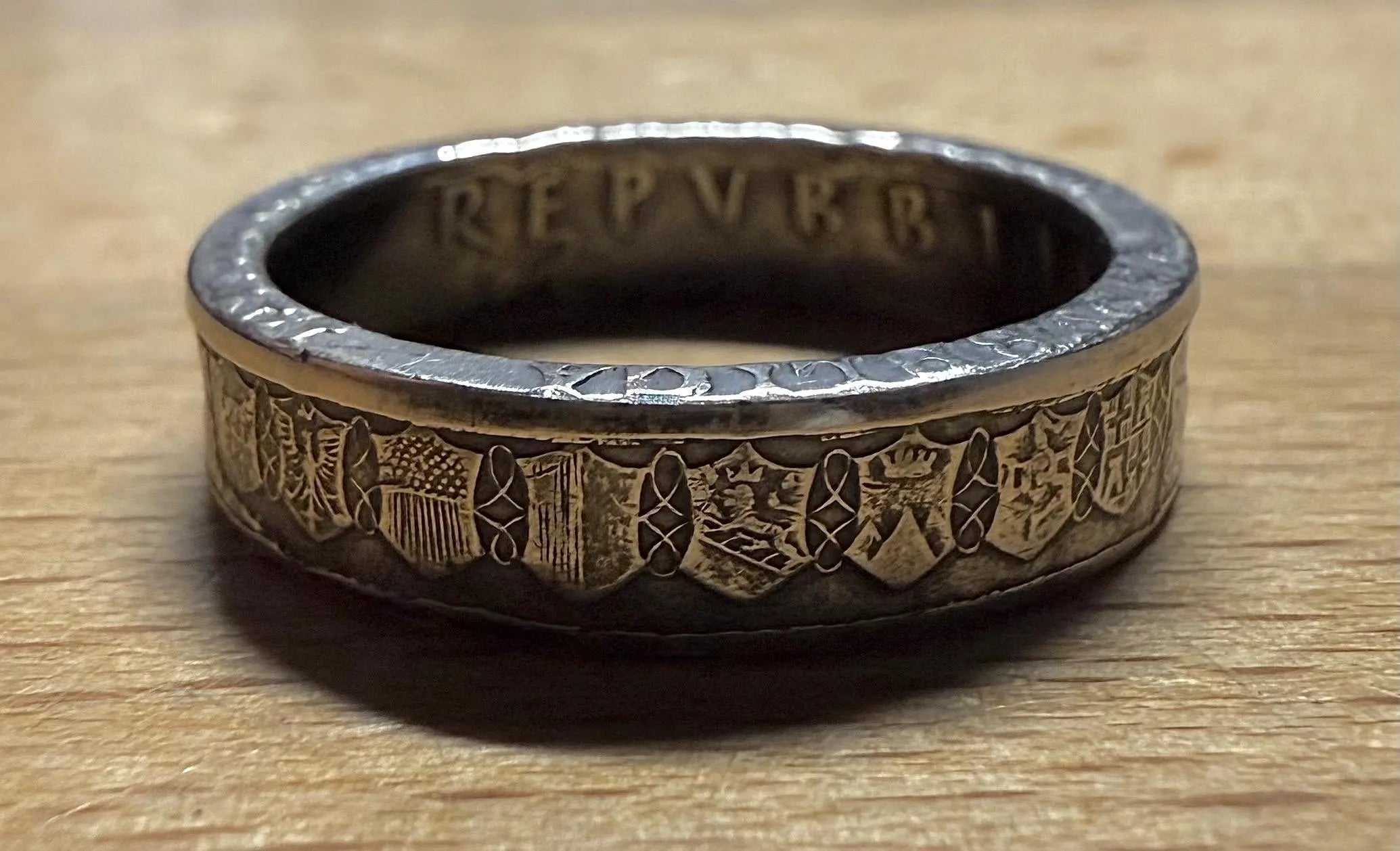 Italian Silver Coin Ring, Antique Finish Handmade Unisex Statement Piece (Sizes 5-13)
