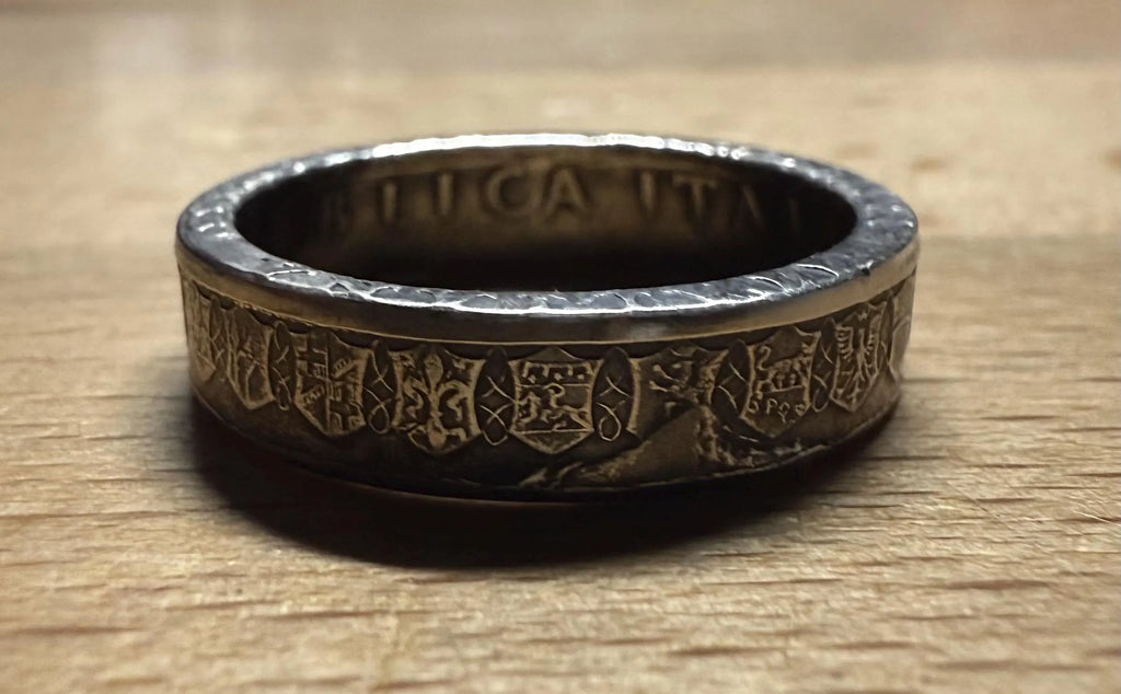 Italian Silver Coin Ring, Antique Finish Handmade Unisex Statement Piece (Sizes 5-13)