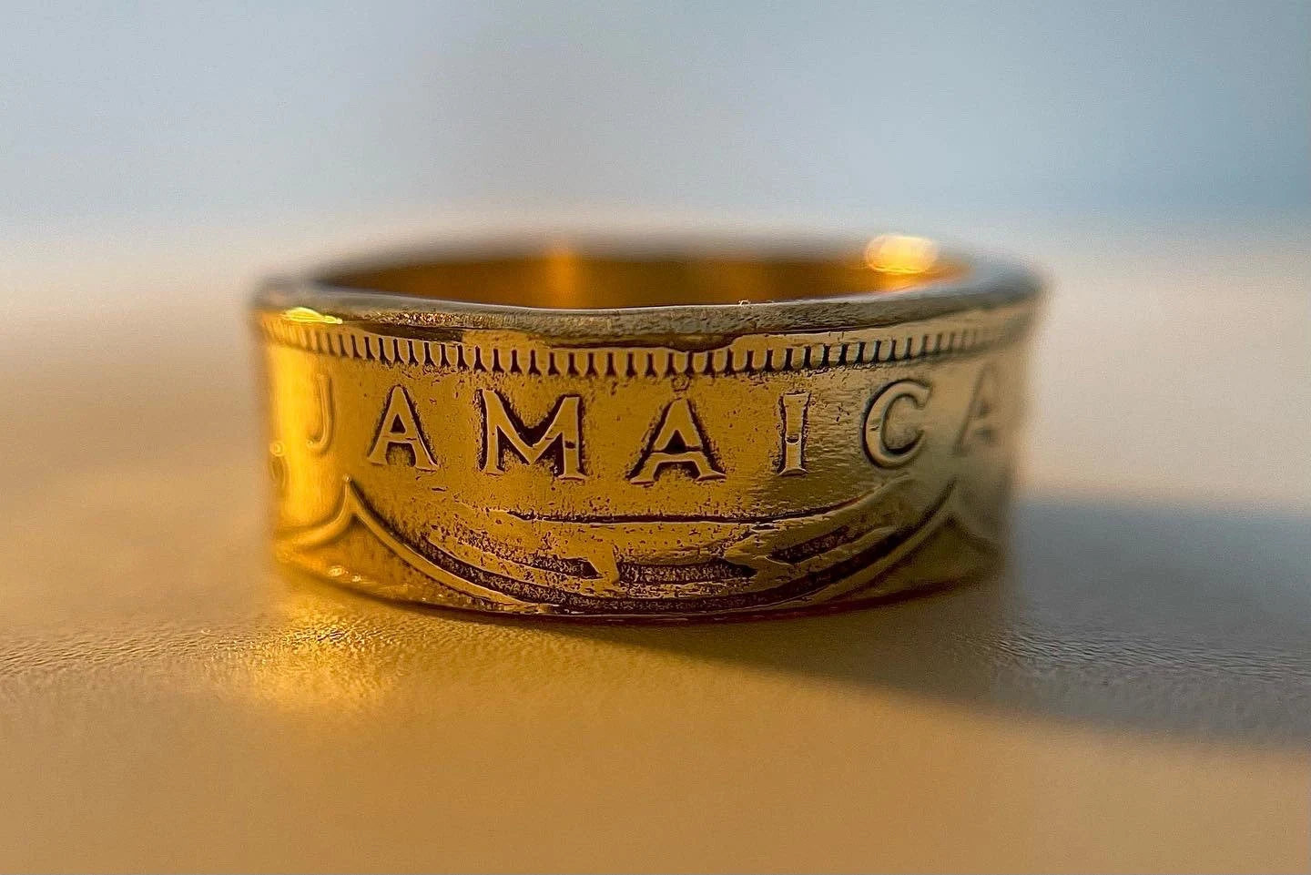 Jamaica Ring | Jamaican Vintage Hand Made Coin Ring | 1940s Brass Ring | Handmade Jewelry | Antique Gift from Jamaica | Kingston Band Ring