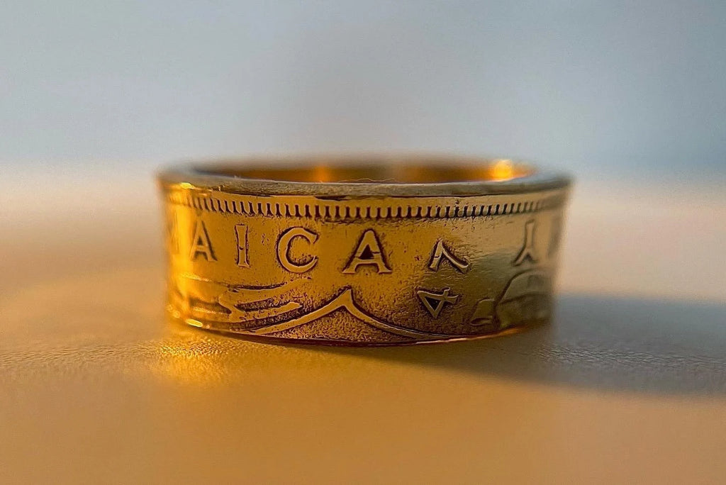 Jamaica Ring | Jamaican Vintage Hand Made Coin Ring | 1940s Brass Ring | Handmade Jewelry | Antique Gift from Jamaica | Kingston Band Ring