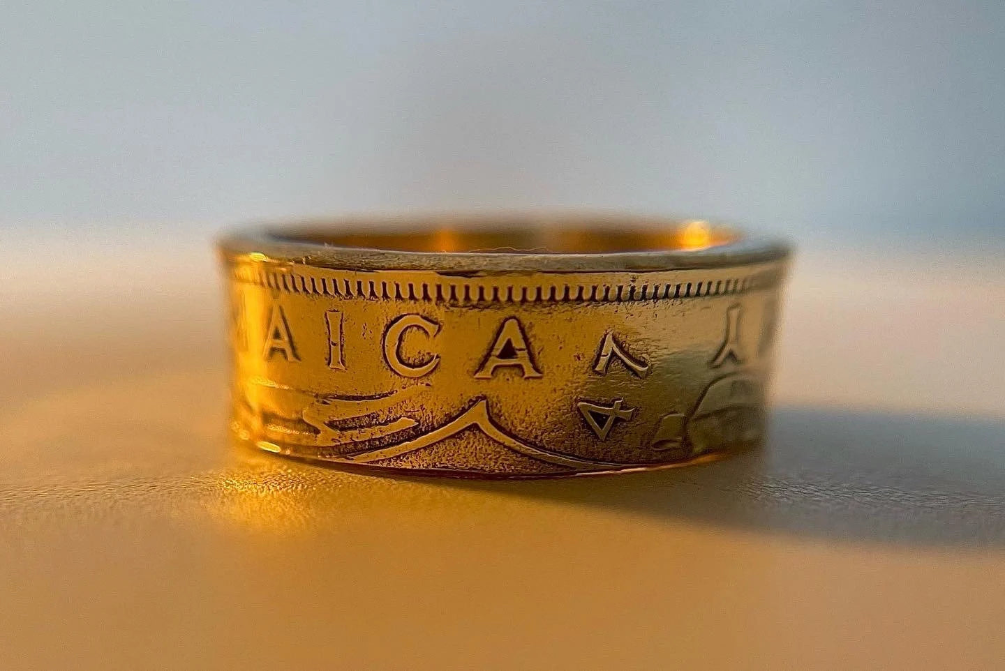 Jamaica Ring | Jamaican Vintage Hand Made Coin Ring | 1940s Brass Ring | Handmade Jewelry | Antique Gift from Jamaica | Kingston Band Ring