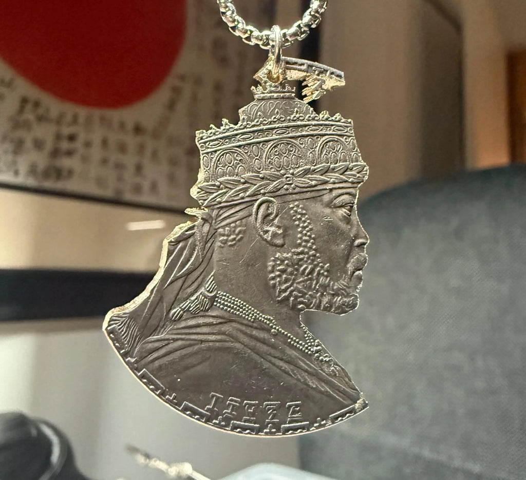 Hand Carved Ethiopian Coin Necklace | Ethiopia Pendant | King Menelik II | Adis Ababa Gift from Ethiopia | Ethiopian Hand Made