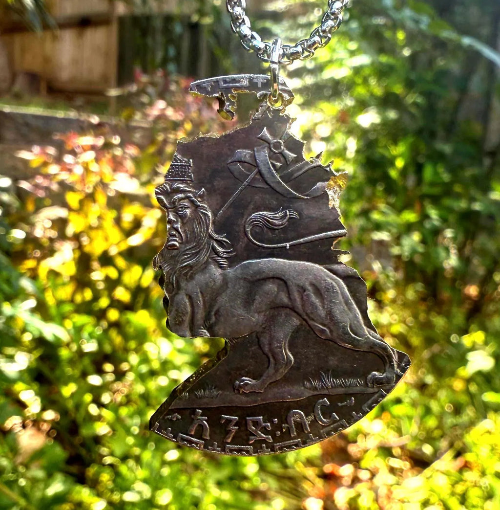 Hand Carved Ethiopian Coin Necklace | Ethiopia Pendant | King Menelik II | Adis Ababa Gift from Ethiopia | Ethiopian Hand Made