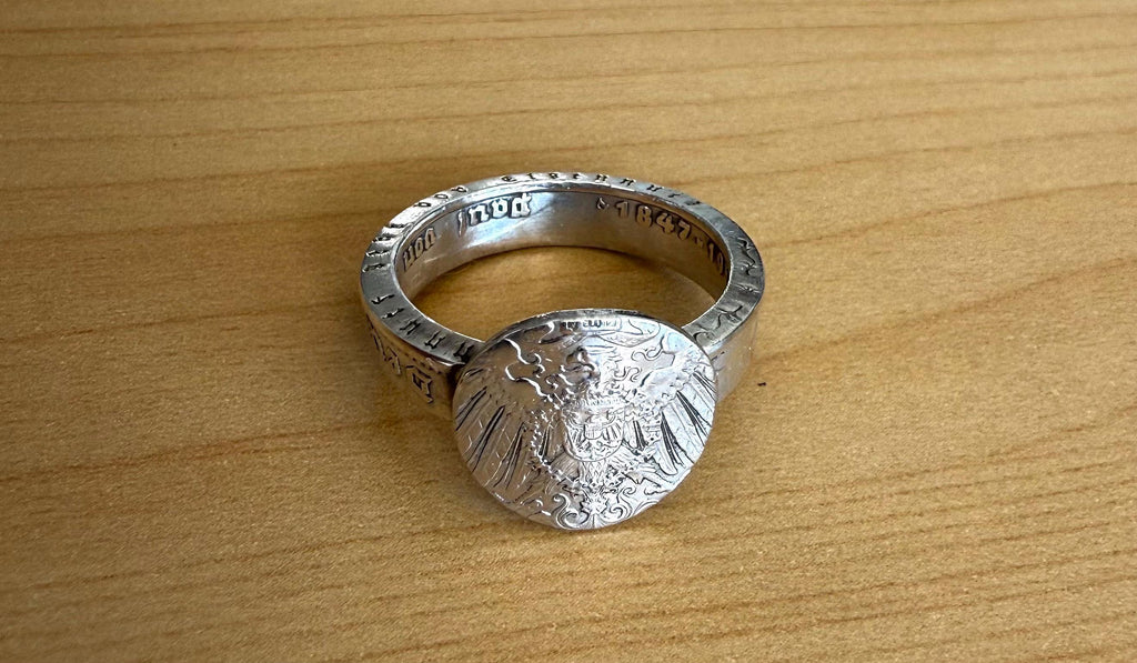 Sterling German Empire Silver Eagle Coin Ring: Prussian Signet