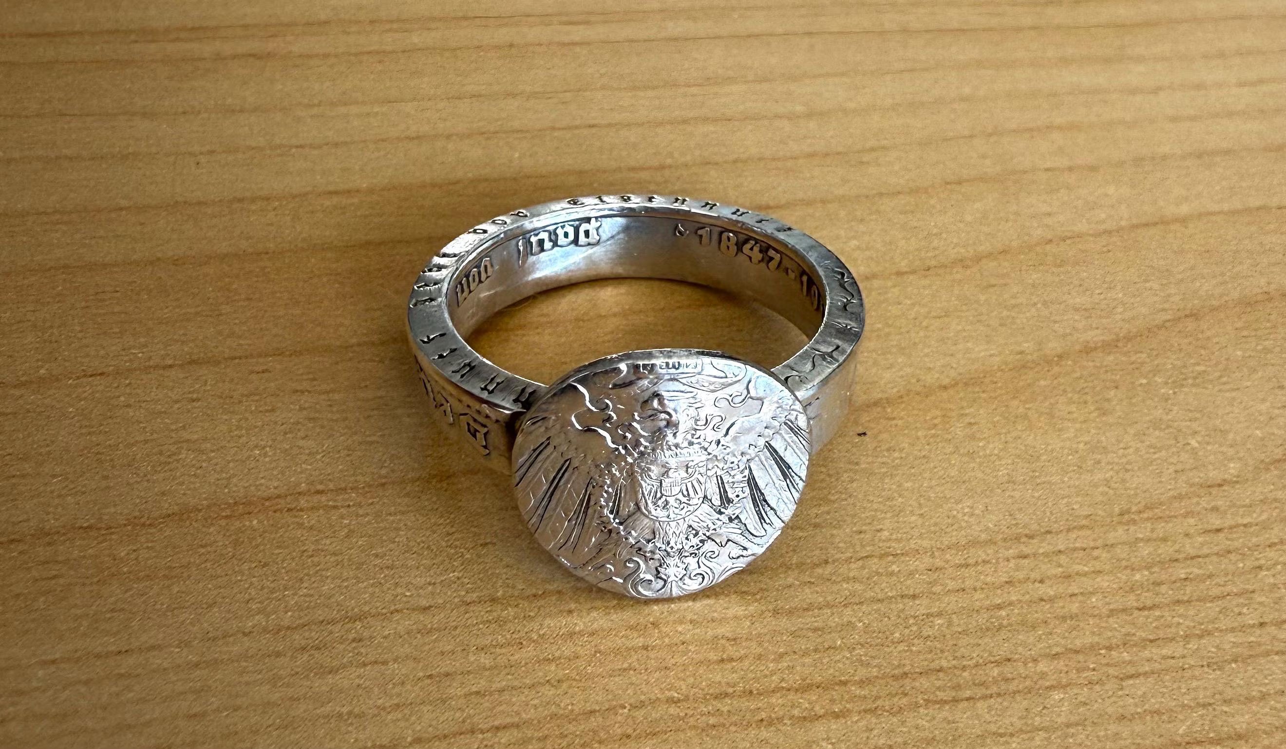 Sterling German Empire Silver Eagle Coin Ring: Prussian Signet