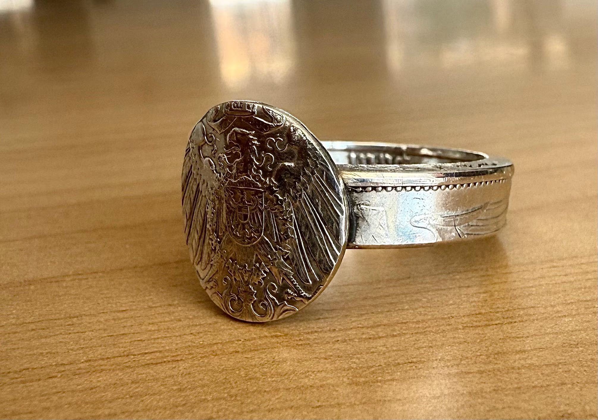 Sterling German Empire Silver Eagle Coin Ring: Prussian Signet