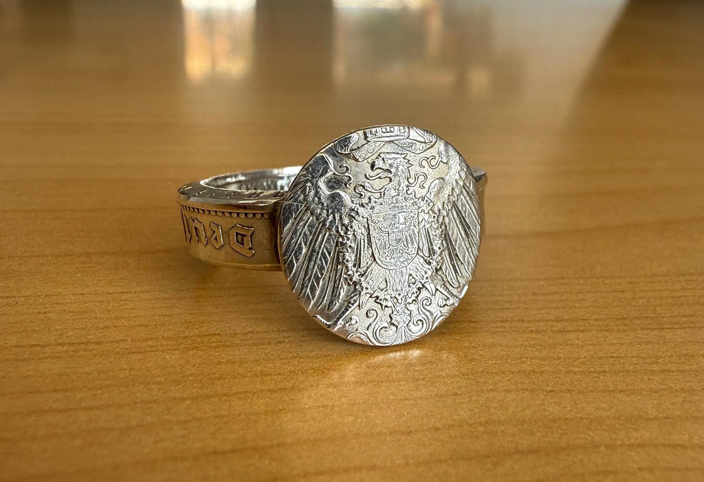 Sterling German Empire Silver Eagle Coin Ring: Prussian Signet