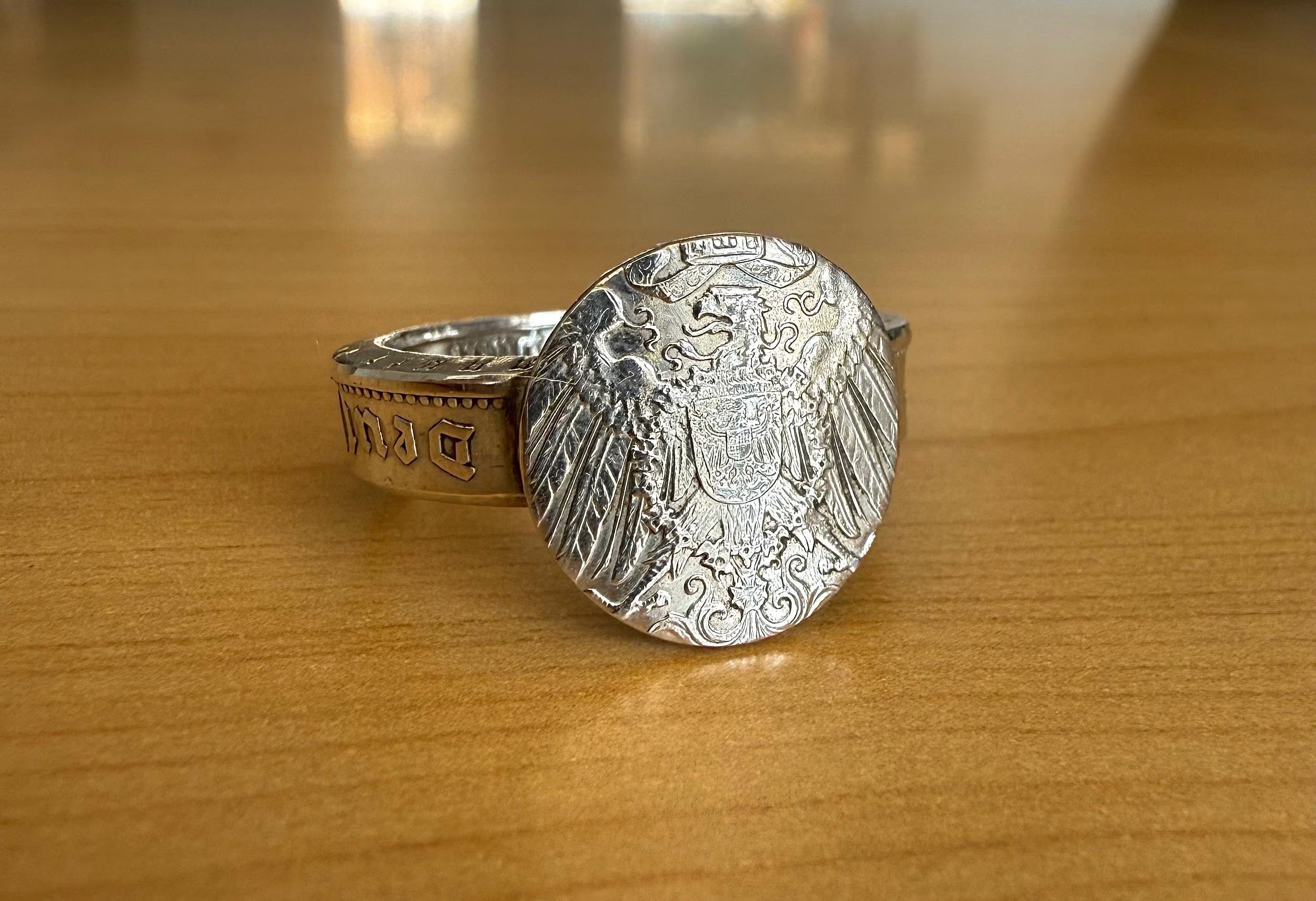 Sterling German Empire Silver Eagle Coin Ring: Prussian Signet