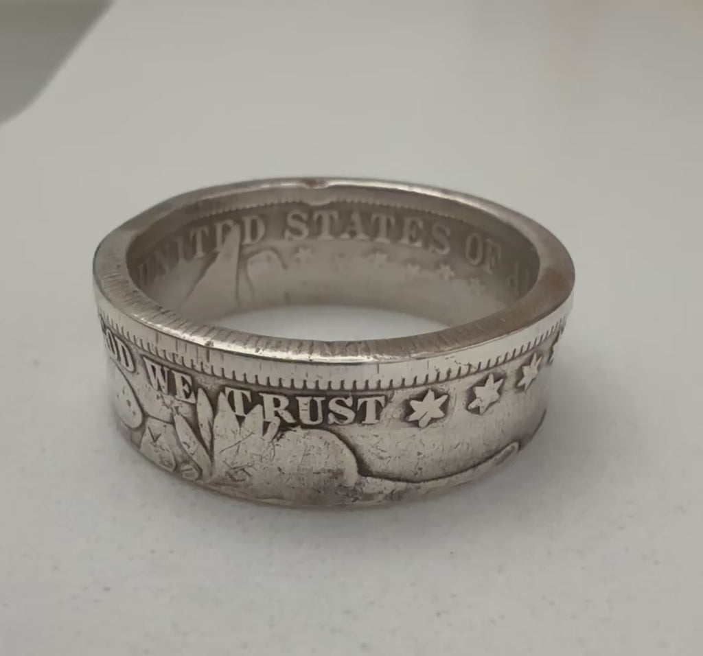Antique USA Silver Ring, Barber Half Dollar Ring Vintage, 90% Silver Piece