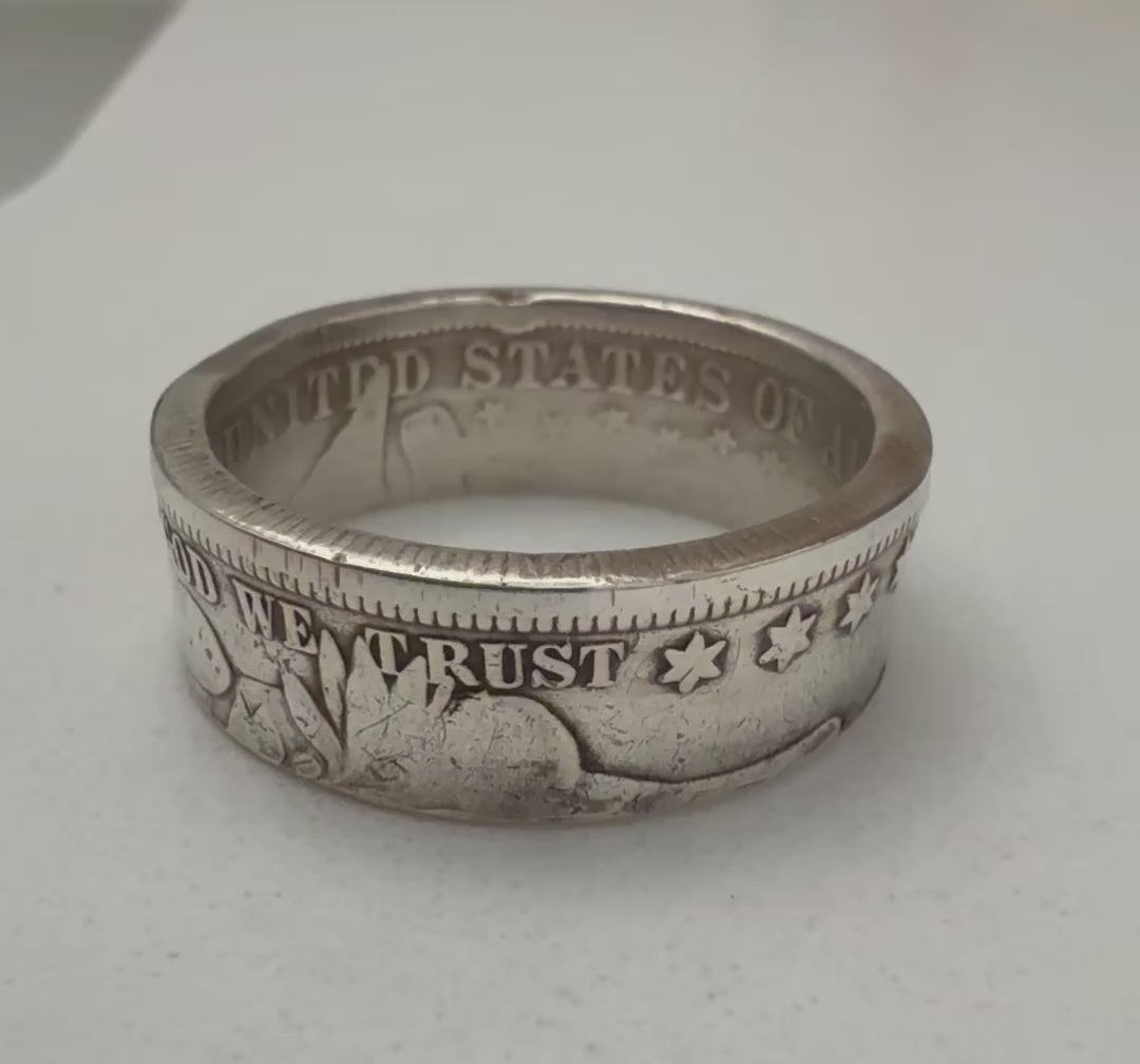 Antique USA Silver Ring, Barber Half Dollar Ring Vintage, 90% Silver Piece
