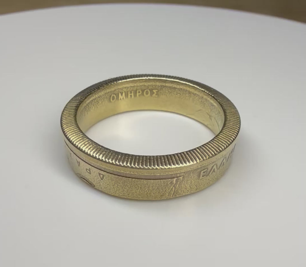 Greek Gold Ring, Greece Athens Drachma Vintage Ring, Antique Coin Ring