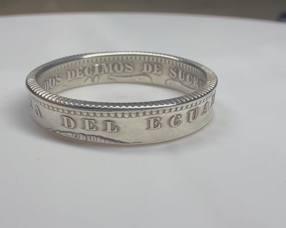Ecuador Ring, Silver Sucre Latino Mens Minimalist Band, Sterling Coin Ring